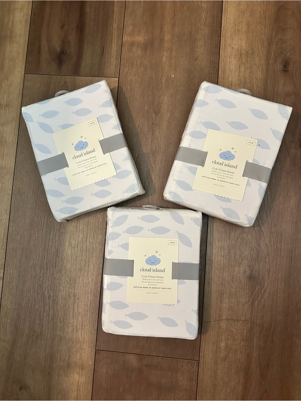 cloud island Light Blue fish Crib Fitted Sheet - Pale Blue (set of 3)